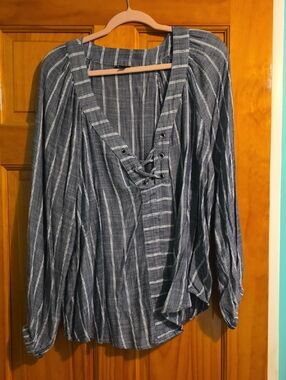 torrid Blue and White Striped Lace-Up Tunic